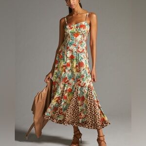 Anthropologie Hutch Corset Bustier Tropical Floral Leopard Sleeveless Maxi Dress